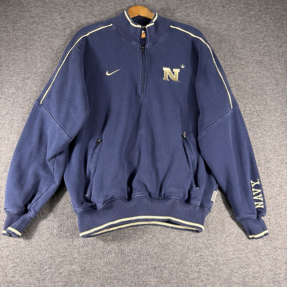 Nike Navy College Quarter Zip Pullover Swoosh Navy Y2K NCAA Spell Out Size M
